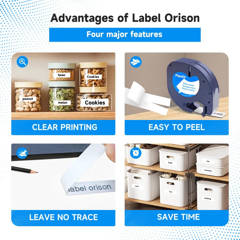 Label Orison Letratag 91331 S0721610 Plastic Label Tape Refills Black on White Compatible with Dymo LT Label Maker Plus LT100T QX50,1/2 Inch X 13Feet (12mmx4m),10Pack - Image 3